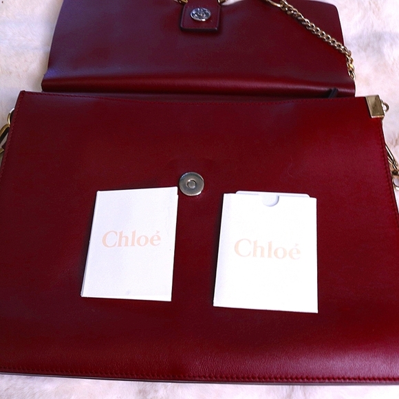 Chloe Faye Shoulder Bag Leather and Suede Medium Red - Picture 4 of 5